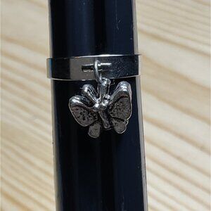 Butterfly Charm Silver-Tone Adjustable Ring